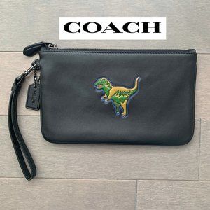 COACH Leather T-Rex Embossed Wristlet Clutch